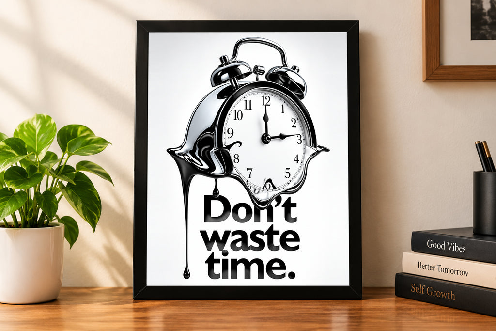 Don't Waste Time | Premium Motivational Wall Frame | Modern Black Frame | 08 × 12 & 12 × 18 Inch