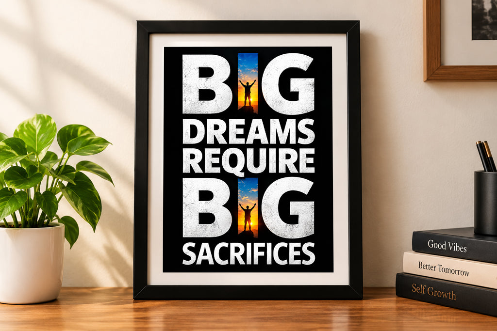 Big Dreams Require Bit Sacrifices | 08 X 12 Inch | Modern Black & White Frame