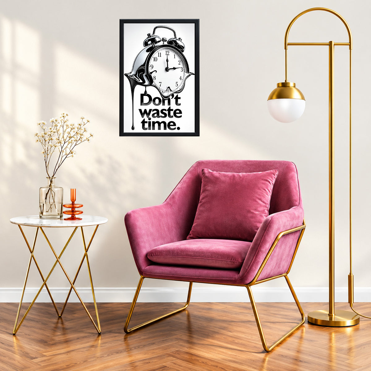 Don't Waste Time | Premium Motivational Wall Frame | Modern Black Frame | 08 × 12 & 12 × 18 Inch