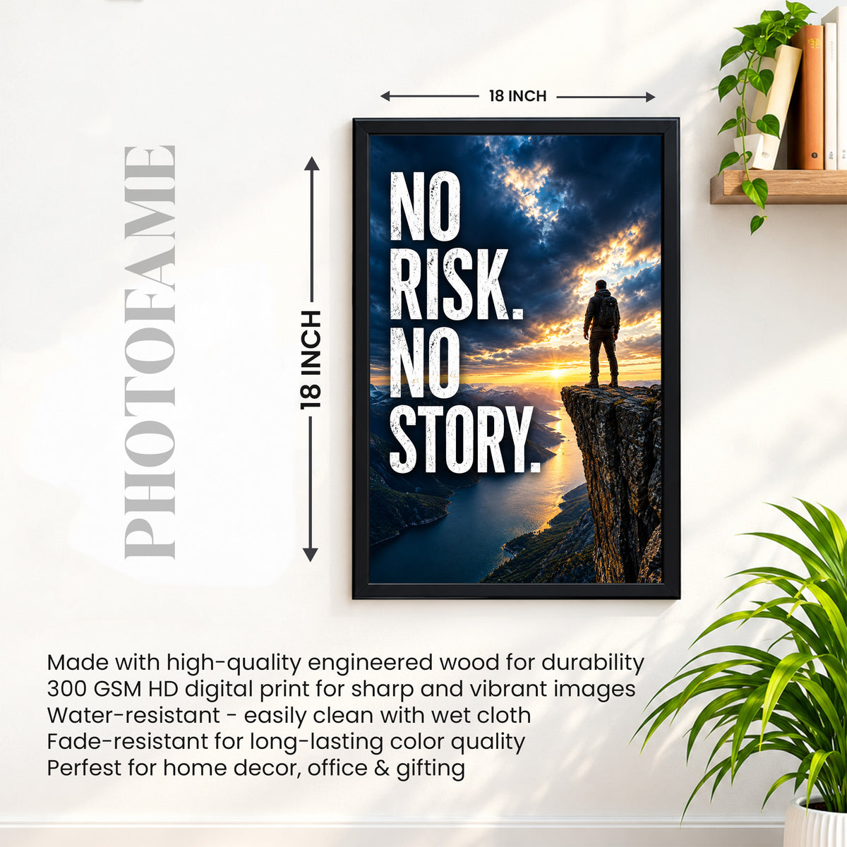 No Risk, No Story – Premium Motivational Wall Frame