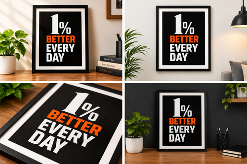 1% Better Every Day Motivational Wall Art | 08 X 12 Inch | Modern Black & Orange Inspirational Poster